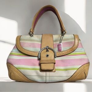 Coach Pastel Striped Satchel with Tan Accents Used condition